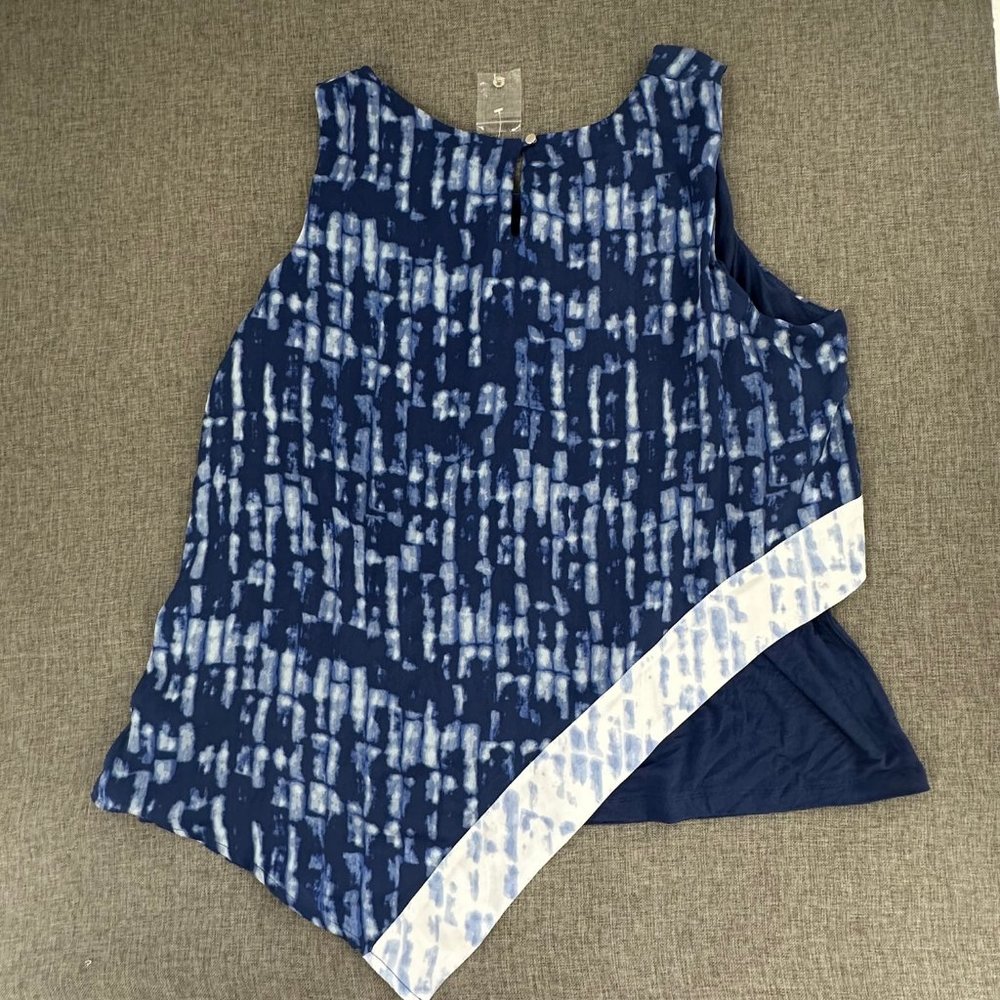 H By Halston Sleeveless Blouse Blue Layered Tie Dye 22W Brand New Polyester Rayo - Picture 8 of 11